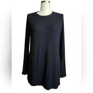 LOU & GREY Brushed Rib Knit Tee Pullover Top Black Lounge Comfy Long Sleeve L